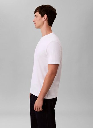 Calvin Klein Jeans Bisiklet Yaka Düz Beyaz Erkek T-Shirt LV04RD254GYAF Beyaz T-Shirt