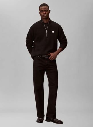 Calvin Klein Jeans Siyah Erkek Dik Yaka Kazak LV04RE308GUB1 LS EZ COTTON WAFFLE