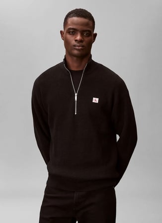 Calvin Klein Jeans Siyah Erkek Dik Yaka Kazak LV04RE308GUB1 LS EZ COTTON WAFFLE