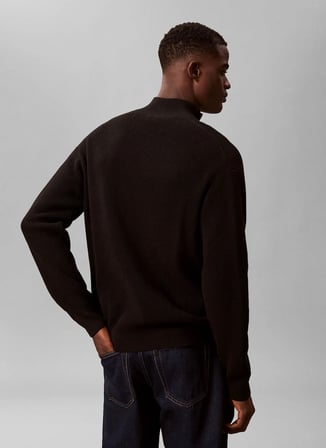 Calvin Klein Jeans Siyah Erkek Dik Yaka Kazak LV04RE308GUB1 LS EZ COTTON WAFFLE