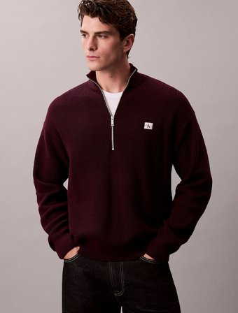 Calvin Klein Uzun Kollu Pamuklu Waffle Dokulu Yarım Fermuarlı Erkek Mor Triko LV04RE308G-5FL