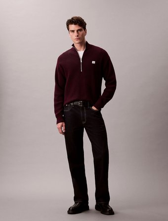 Calvin Klein Uzun Kollu Pamuklu Waffle Dokulu Yarım Fermuarlı Erkek Mor Triko LV04RE308G-5FL