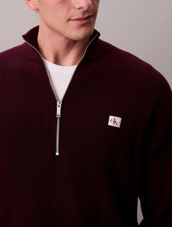 Calvin Klein Uzun Kollu Pamuklu Waffle Dokulu Yarım Fermuarlı Erkek Mor Triko LV04RE308G-5FL