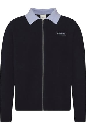 LS BOILED 100% MERINO CONTRAST C Erkek Lacivert Fermuarlı Ceket