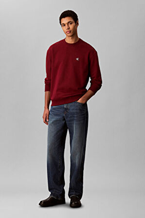 Erkek Regular Fit Monogram Nakışlı Sweatshirt - Bordo | XS