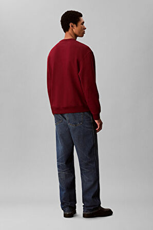 Erkek Regular Fit Monogram Nakışlı Sweatshirt - Bordo | XS