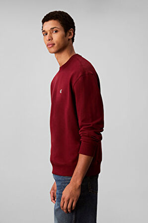 Erkek Regular Fit Monogram Nakışlı Sweatshirt - Bordo | XS