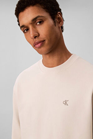 Erkek Regular Fit Monogram Nakışlı Sweatshirt - Krem | XS