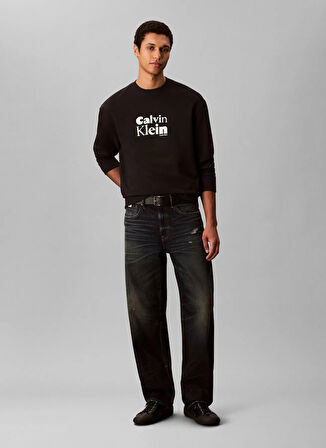 Calvin Klein Bisiklet Yaka Siyah Erkek Sweatshırt LV04LD242GUB1_LS EU 350TERRY CALVIN