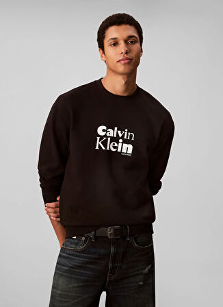 Calvin Klein Bisiklet Yaka Siyah Erkek Sweatshırt LV04LD242GUB1_LS EU 350TERRY CALVIN