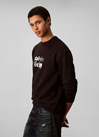 Calvin Klein Bisiklet Yaka Siyah Erkek Sweatshırt LV04LD242GUB1_LS EU 350TERRY CALVIN