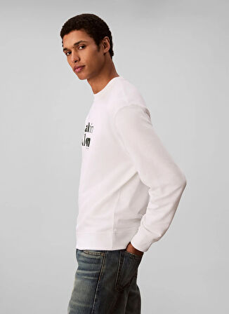Calvin Klein Bisiklet Yaka Beyaz Erkek Sweatshırt LV04LD242GYAF_LS EU 350TERRY CALVIN