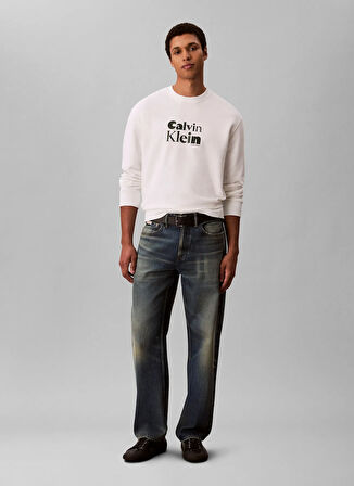 Calvin Klein Bisiklet Yaka Beyaz Erkek Sweatshırt LV04LD242GYAF_LS EU 350TERRY CALVIN