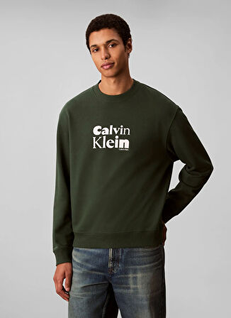 Calvin Klein Bisiklet Yaka Yeşil Erkek Sweatshırt LV04LD242GLLG_LS EU 350TERRY CALVIN