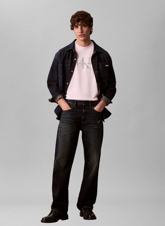 Calvin Klein Jeans Bisiklet Yaka Baskılı Pembe Erkek T-Shirt LV04RB862GTN9 Pembe T-Shirt