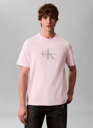 Calvin Klein Jeans Bisiklet Yaka Baskılı Pembe Erkek T-Shirt LV04RB862GTN9 Pembe T-Shirt