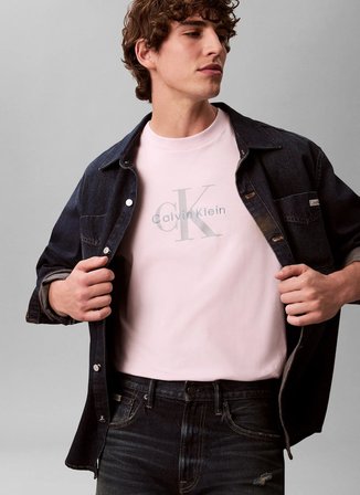 Calvin Klein Jeans Bisiklet Yaka Baskılı Pembe Erkek T-Shirt LV04RB862GTN9 Pembe T-Shirt