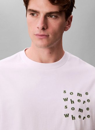 Calvin Klein Jeans Bisiklet Yaka Baskılı Beyaz Erkek T-Shirt LV04RE806GYAA Beyaz T-Shirt