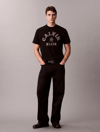 Calvin Klein Kısa Kollu 20s LN Calvin College Grafik Baskılı Erkek Siyah T-shirt LV04RE810G-UB1