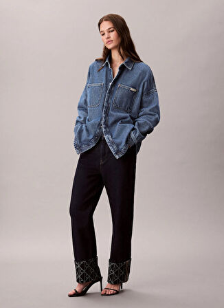 Calvin Klein Jeans Yüksek Bel Düz Paça Relaxed Mavi Kadın Denim Pantolon LV047D711GZ1H