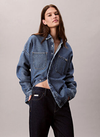 Calvin Klein Jeans Yüksek Bel Düz Paça Relaxed Mavi Kadın Denim Pantolon LV047D711GZ1H