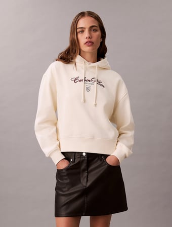 Calvin Klein Uzun Kollu Kısa Grafikli Kapüşonlu Kadın Beyaz Sweatshirt LV047E208G-YAT