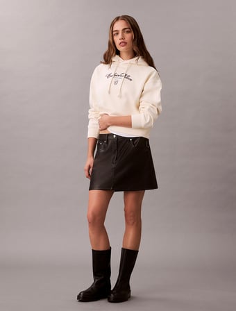 Calvin Klein Uzun Kollu Kısa Grafikli Kapüşonlu Kadın Beyaz Sweatshirt LV047E208G-YAT