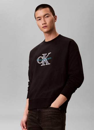 Calvin Klein Jeans Bisiklet Yaka Siyah Erkek Sweatshırt LV04RE200GUB1 Siyah Sweatshirt