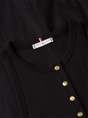 GOLD BUTTON POPLIN MIX DRESS Kadın Siyah Elbise - WW0WW49628