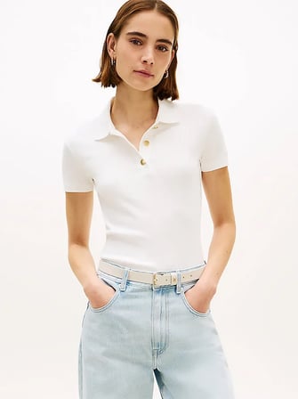 GOLD BUTTON SLIM SS POLO Kadın Beyaz T-Shirt - WW0WW49252