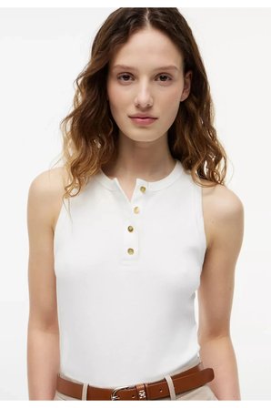 GOLD BUTTON HENLEY TOP Kadın Beyaz T-Shirt - WW0WW49251