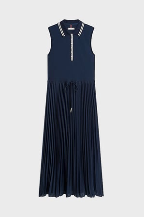 Tommy Hilfiger Pileli Regular Fit Düğmeli Polo Yaka Elbise Bayan ELBİSE WW0WW49621 C1G LACİVERT