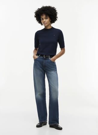 Tommy Hilfiger Lacivert Kadın Triko T-Shirt WW0WW49705C1G