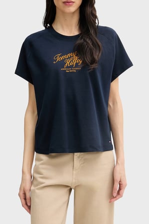 Tommy Hilfiger Pamuklu Logolu Regular Fit Bisiklet Yaka T Shirt Bayan T SHİRT WW0WW50787 C1G LACİVERT