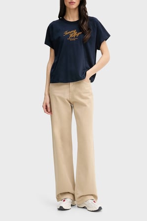 Tommy Hilfiger Pamuklu Logolu Regular Fit Bisiklet Yaka T Shirt Bayan T SHİRT WW0WW50787 C1G LACİVERT