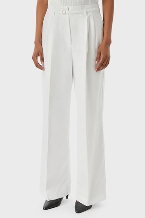 Tommy Hilfiger Keten Karışımlı Wide Leg Fit Yüksek Bel Pantolon Bayan PANTOLON WW0WW48884 YCF BEYAZ