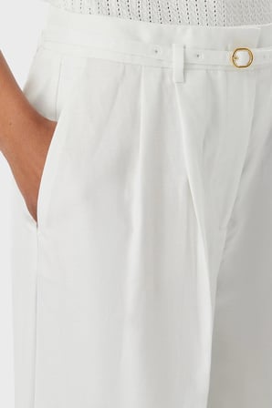Tommy Hilfiger Keten Karışımlı Wide Leg Fit Yüksek Bel Pantolon Bayan PANTOLON WW0WW48884 YCF BEYAZ