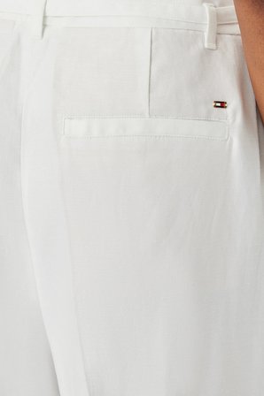 Tommy Hilfiger Keten Karışımlı Wide Leg Fit Yüksek Bel Pantolon Bayan PANTOLON WW0WW48884 YCF BEYAZ