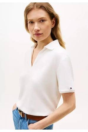 LYOCELL PIQUE OPEN-NK SS POLO Kadın Beyaz Polo - WW0WW48720
