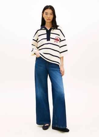 Tommy Hilfiger Bej - Lacivert Kadın Kazak CO FULL NEEDLE RLX POLO SWT