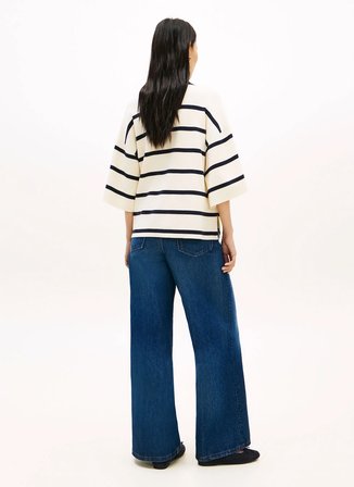 Tommy Hilfiger Bej - Lacivert Kadın Kazak CO FULL NEEDLE RLX POLO SWT