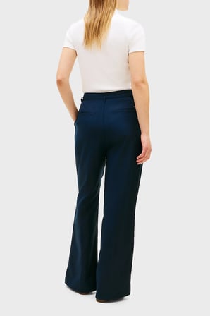 Tommy Hilfiger Keten Karışımlı Wide Leg Fit Yüksek Bel Pantolon Bayan PANTOLON WW0WW48884 C1G LACİVERT