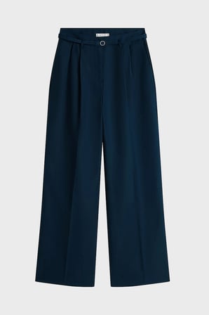 Tommy Hilfiger Keten Karışımlı Wide Leg Fit Yüksek Bel Pantolon Bayan PANTOLON WW0WW48884 C1G LACİVERT