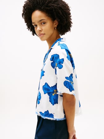 FRAYED VIS/LINEN SS SHIRT Kadın Beyaz KK Gömlek - WW0WW48924