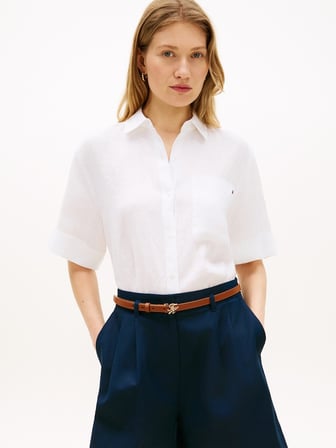 ESS LINEN SS SHIRT Kadın Beyaz KK Gömlek - WW0WW48925
