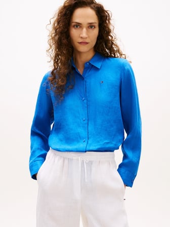 ESS LINEN RELAXED SHIRT Kadın Mavi UK Gömlek - WW0WW44679