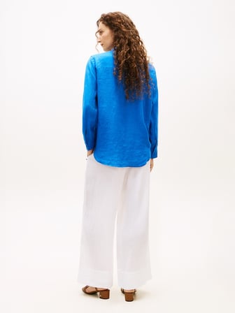 ESS LINEN RELAXED SHIRT Kadın Mavi UK Gömlek - WW0WW44679