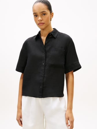 ESS LINEN SS SHIRT Kadın Siyah KK Gömlek - WW0WW48925