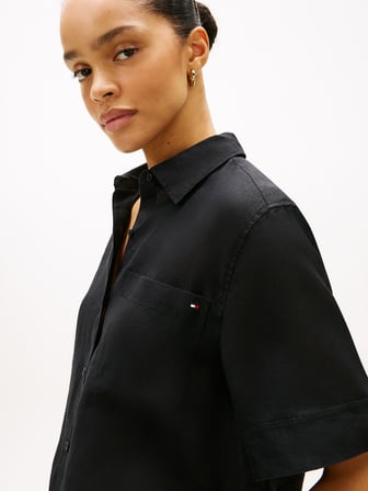 ESS LINEN SS SHIRT Kadın Siyah KK Gömlek - WW0WW48925