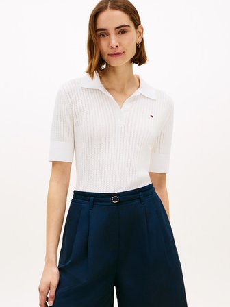 POINTELLE S/S POLO SWEATER Kadın Beyaz Polo - WW0WW49362